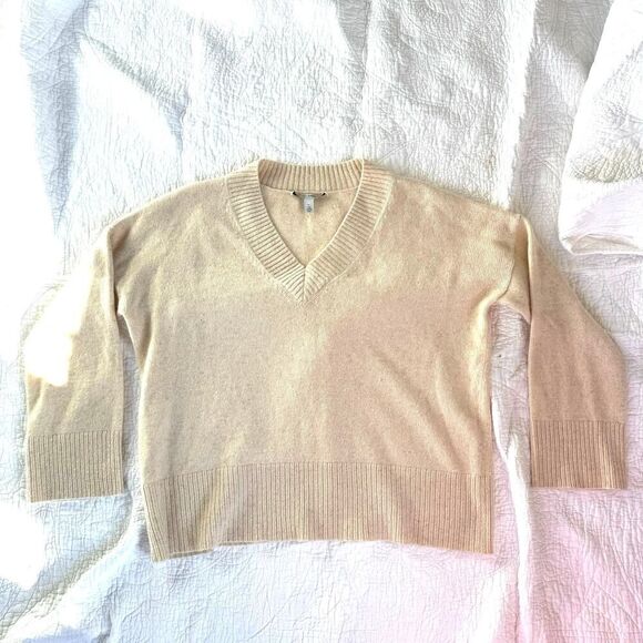 Autumn Cashmere Oversized V-Neck Beige Cashmere Sweater - Picture 1 of 5